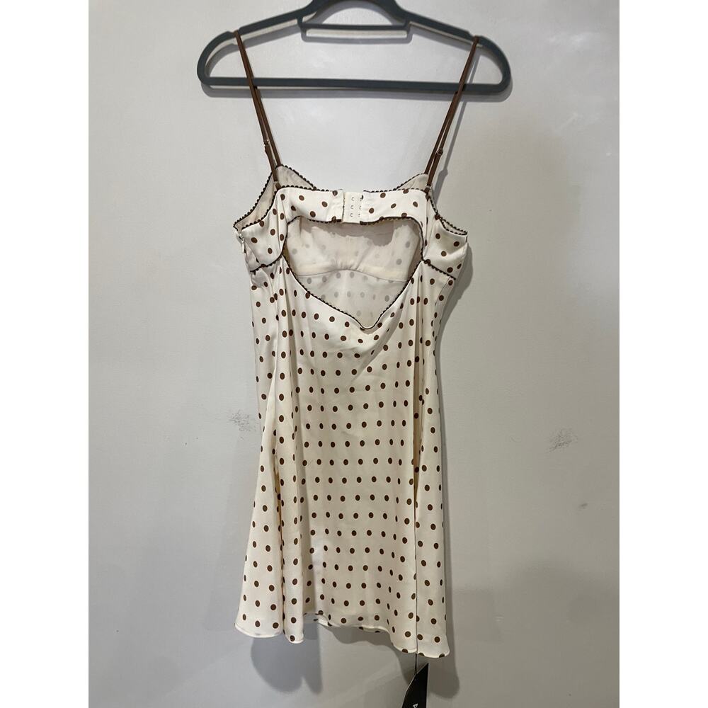 NWT ASTR the Label Satin Bow Trim Polka Dot Mini Dress White/Brown Womens Size L - Picture 4 of 6